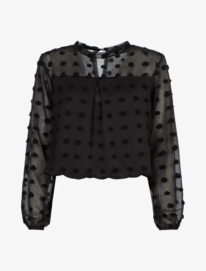 Top empiécé de ronds en relief - noir