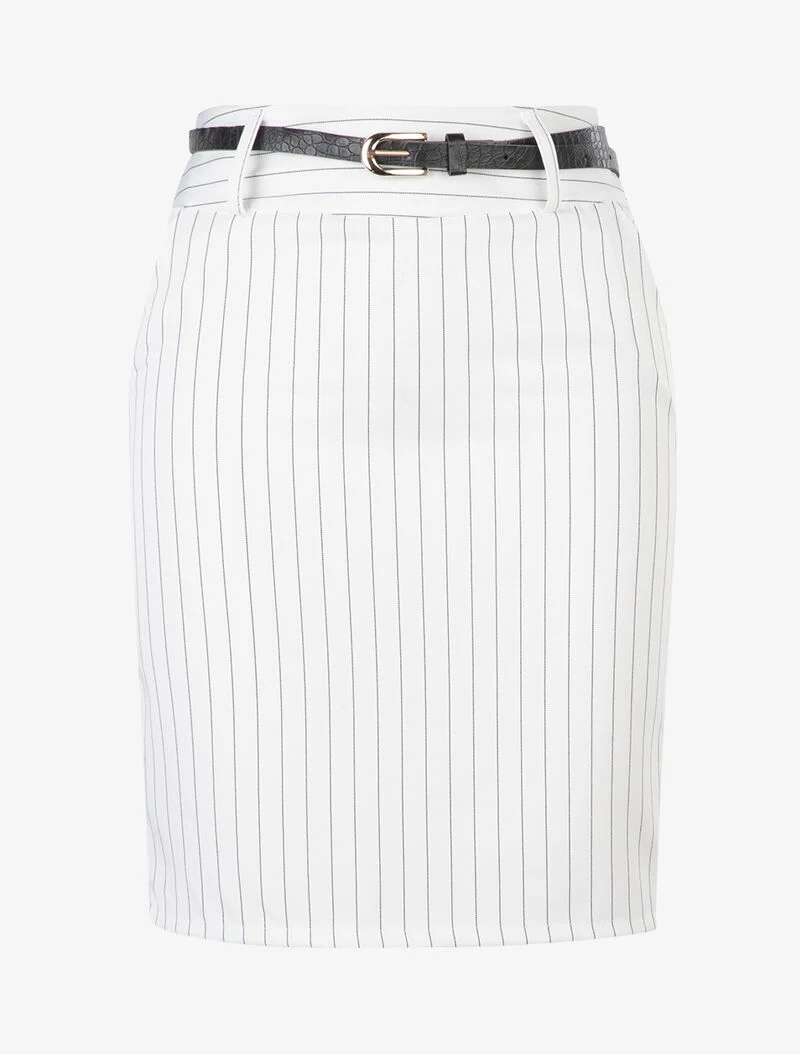 Jupe tailleur à fine rayures - blanc