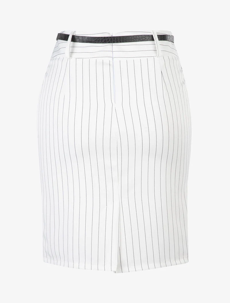 Jupe tailleur à fine rayures - blanc