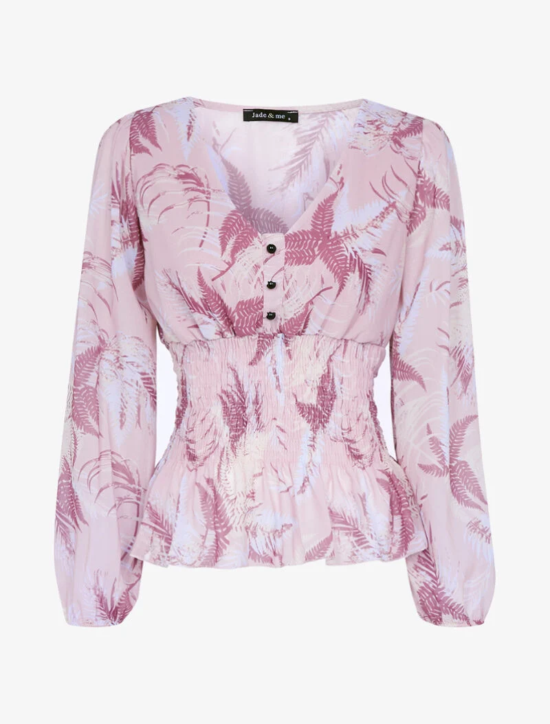 Top boule à imprimé feuillages - rose