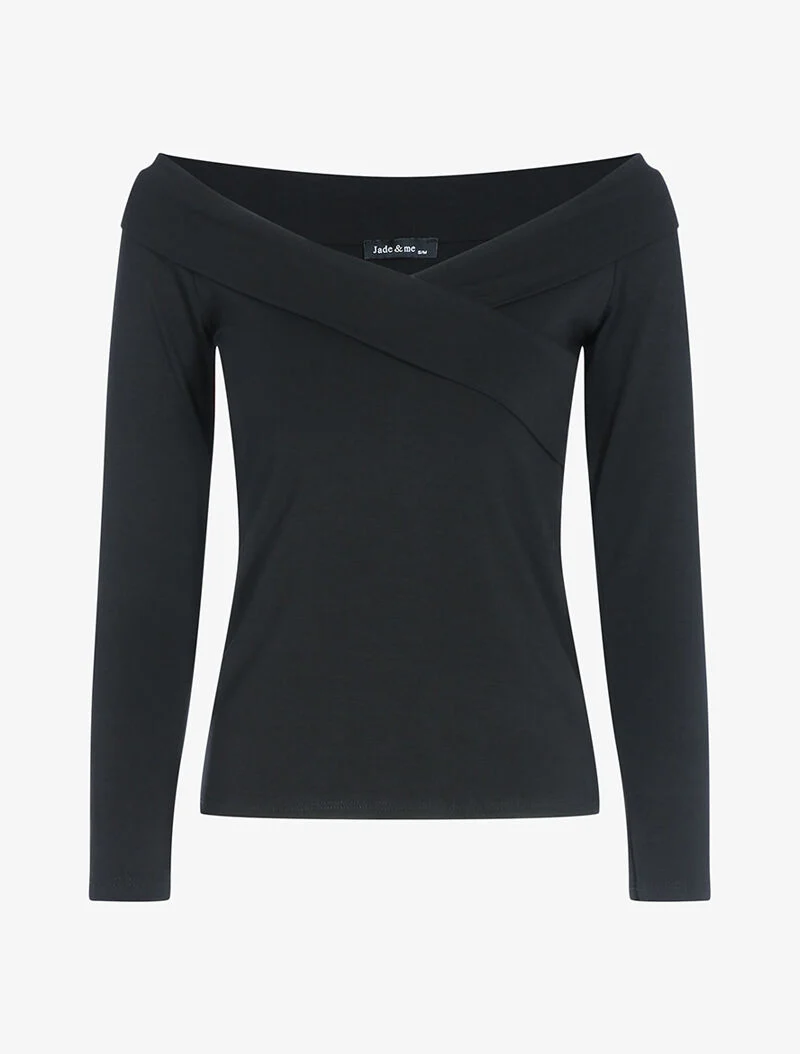 Top à col croisé - noir