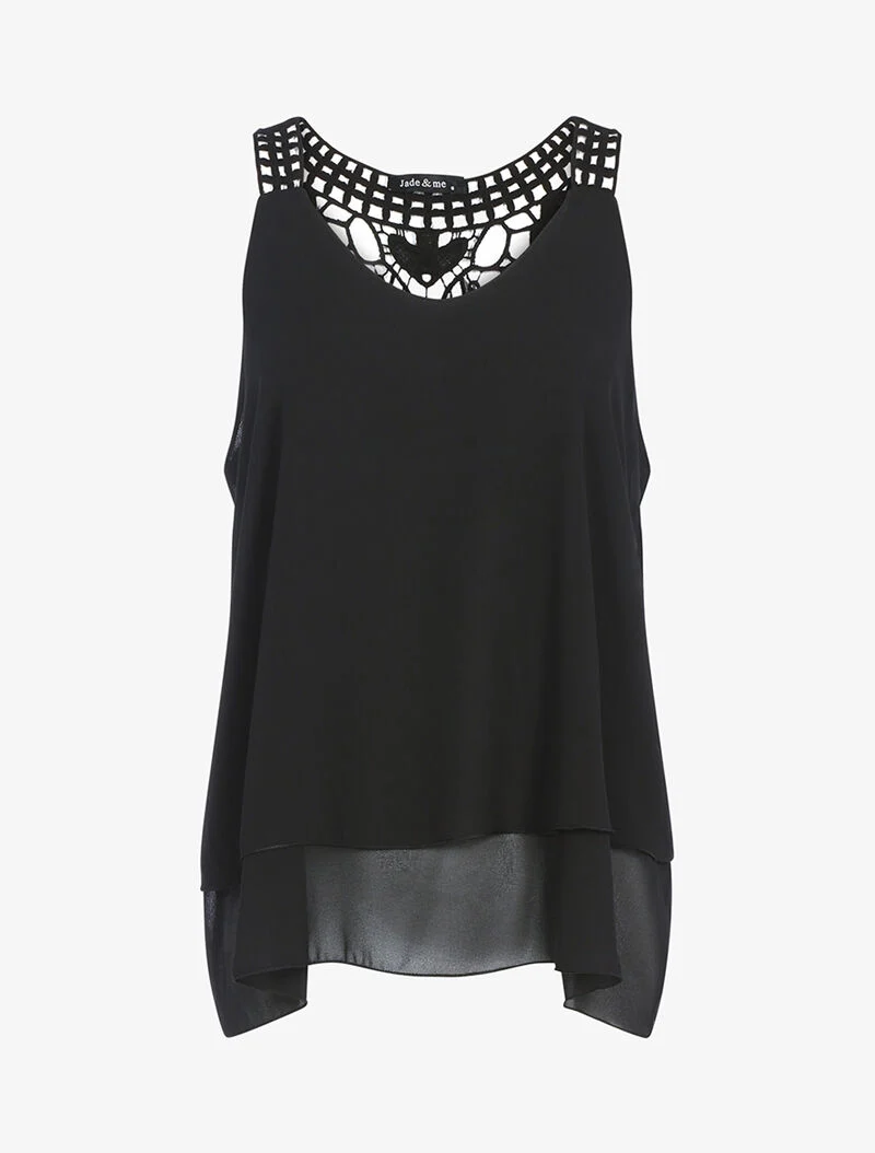 Top en voile et crochet - noir