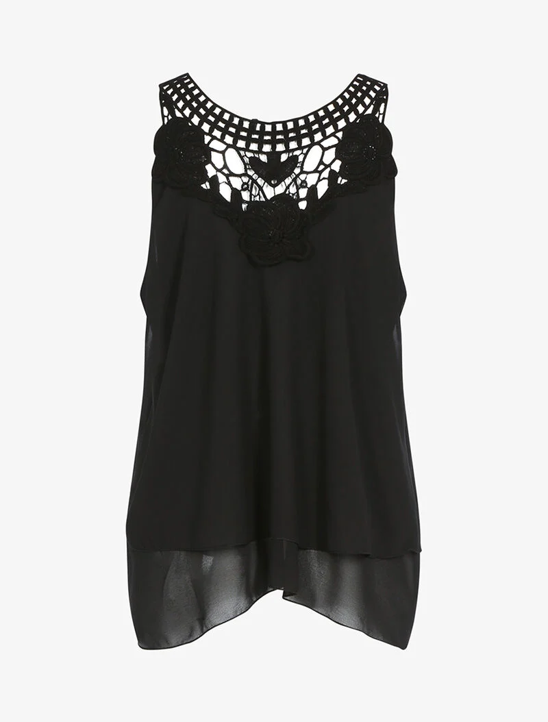 Top en voile et crochet - noir
