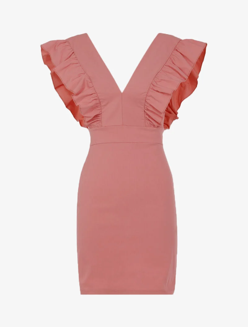 Robe à emmanchures volantées - rose