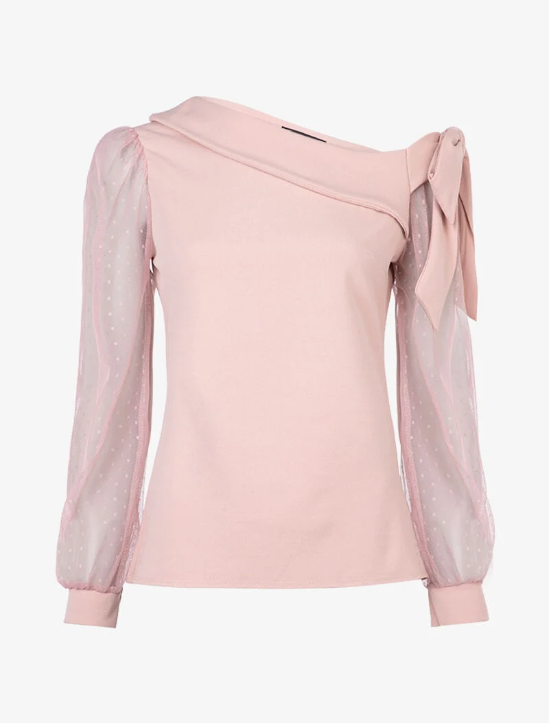 Top à encolure asymétrique et tulle - rose