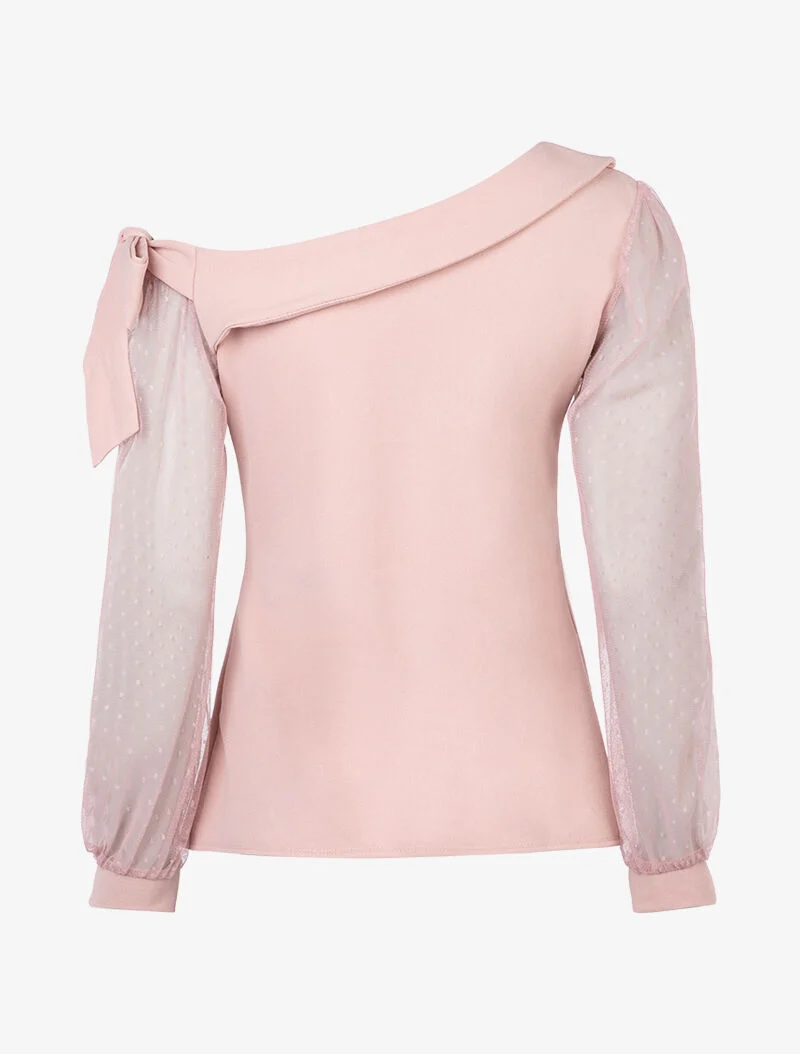 Top à encolure asymétrique et tulle - rose