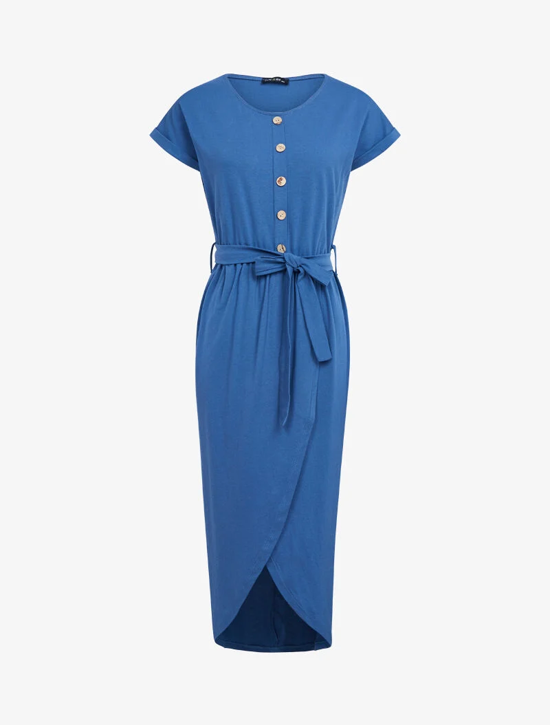 Robe portefeuille à boutonnière - bleu charrette