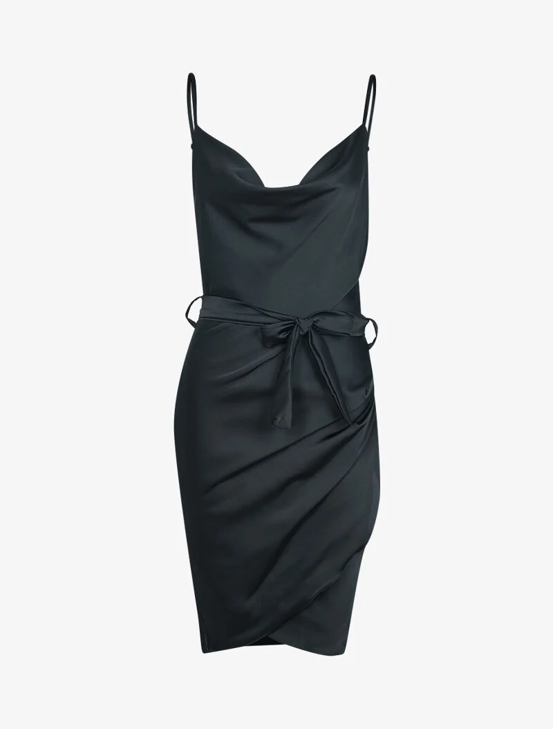 Robe satinée à col bénitier - noir