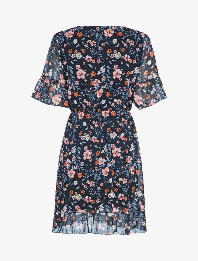 Robe fleurie effet portefeuille - noir