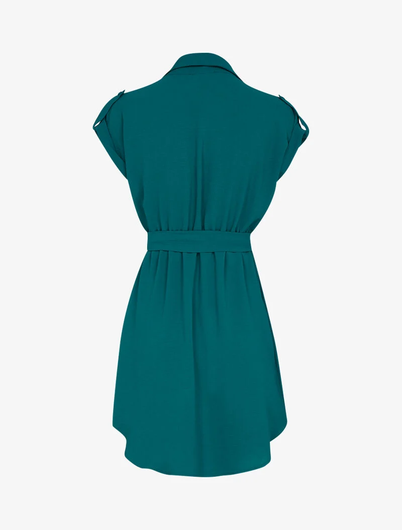 Robe patineuse à manches courtes rabattables - bleu canard