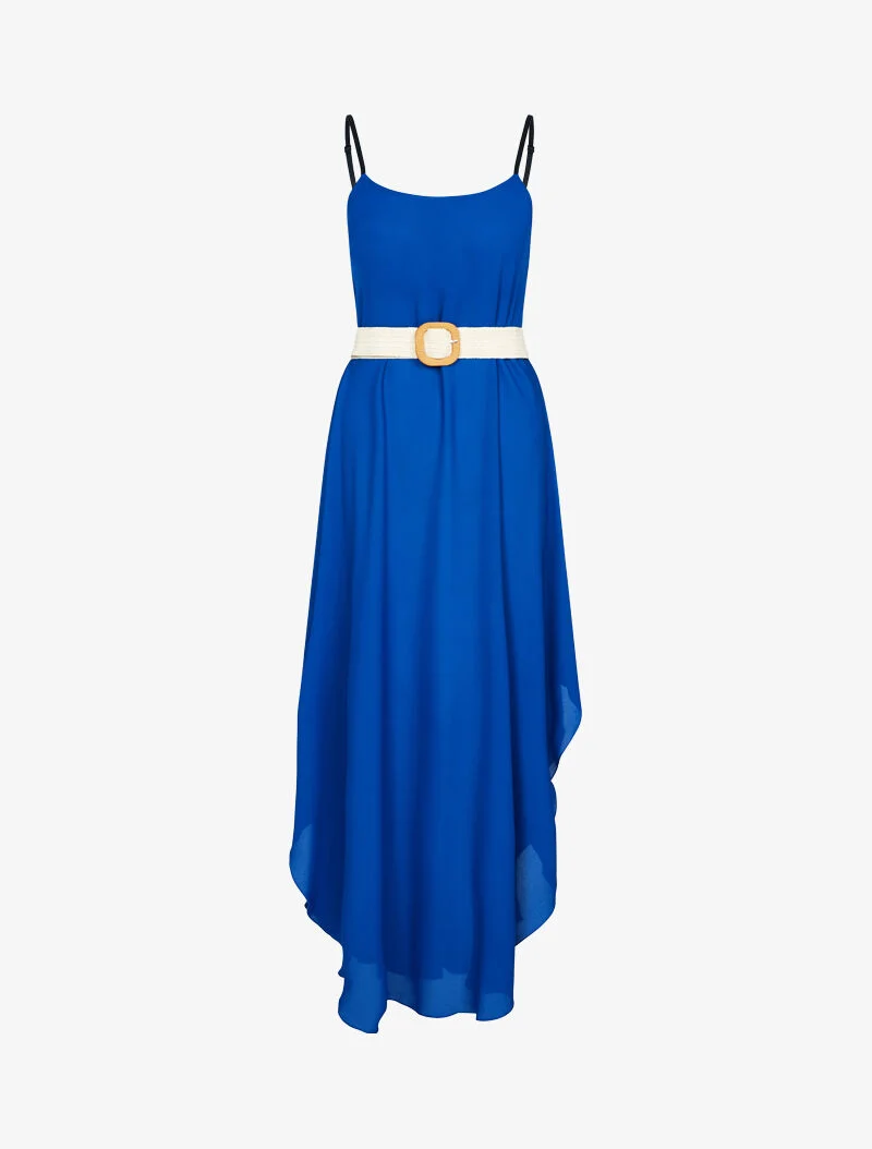 Robe effet mousseline bas arrondi échancré - bleu