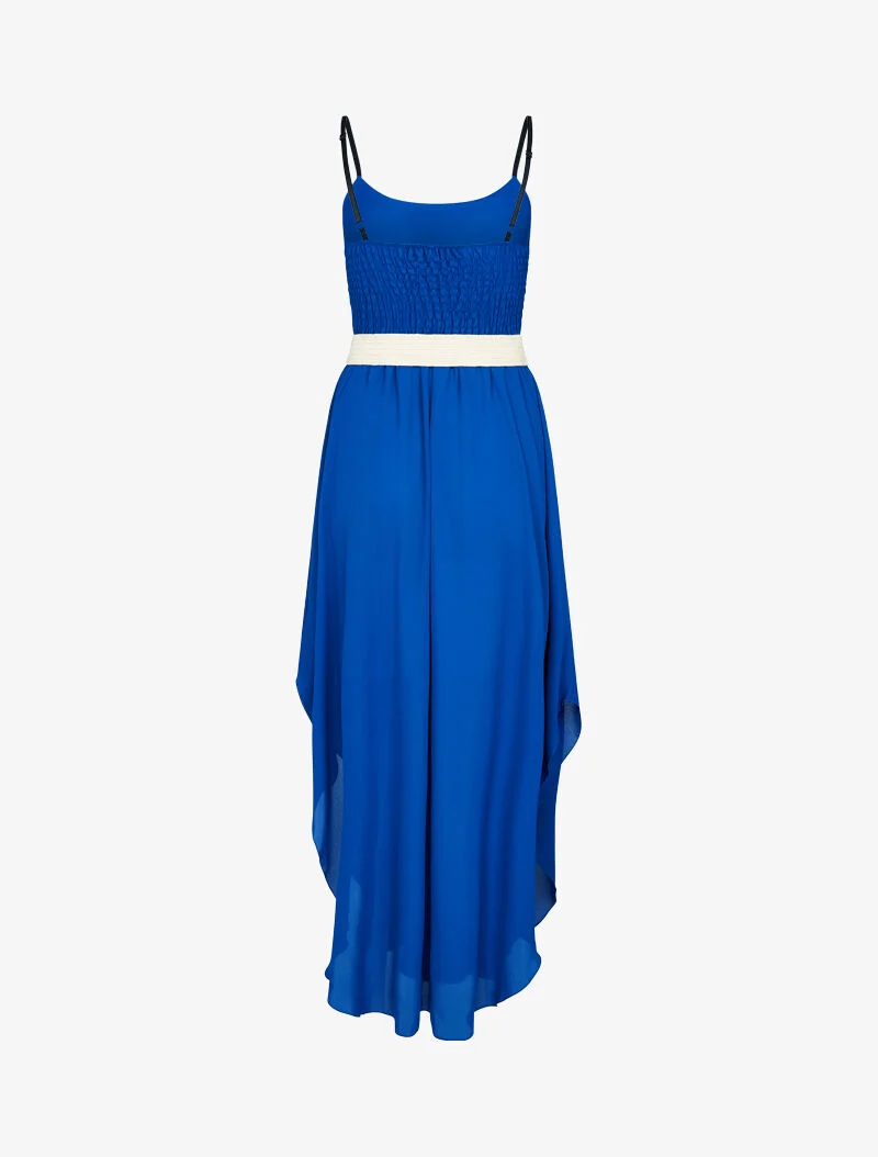 Robe effet mousseline bas arrondi échancré - bleu