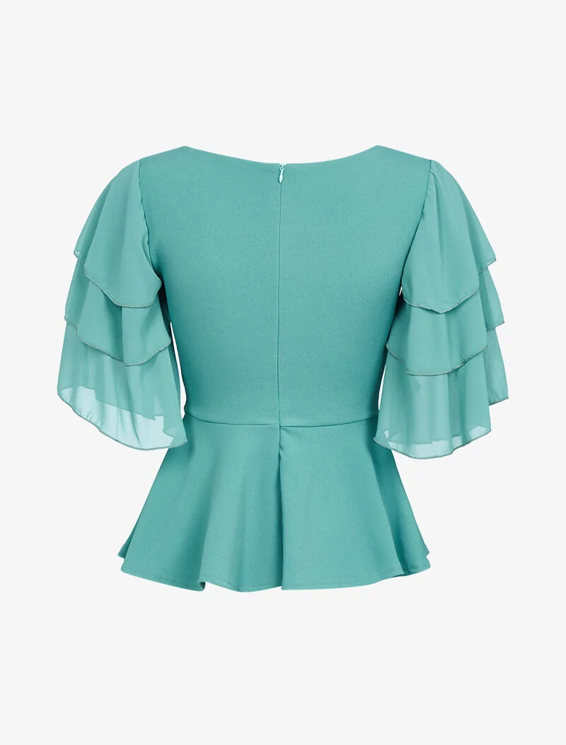Top péplum à volants - vert d'eau