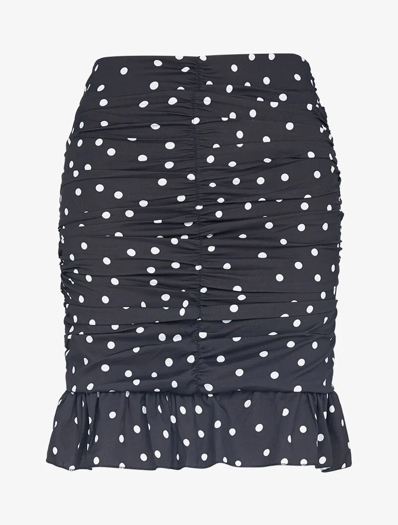 Jupe froncée à pois - noir