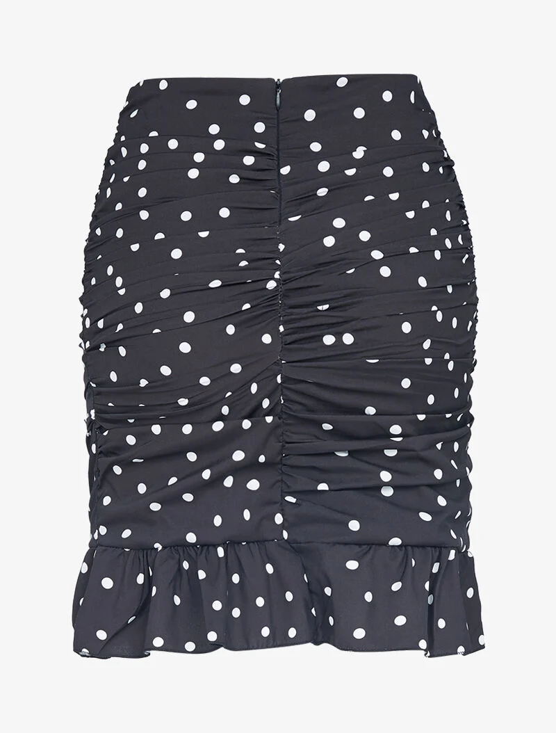 Jupe froncée à pois - noir