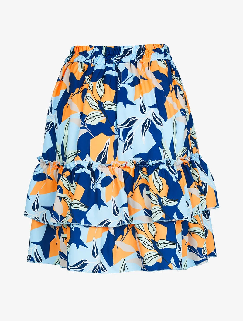 Jupe volantée à imprimé fleurs graphiques - bleu clair