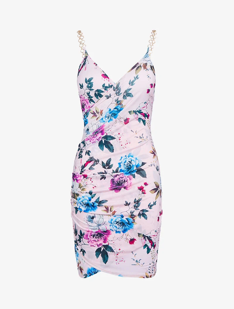 Robe imprimé à bretelles style chaînes - rose