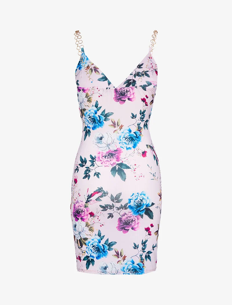 Robe imprimé à bretelles style chaînes - rose