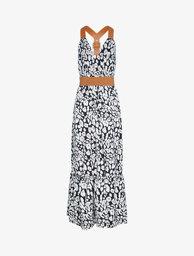 Robe à bretelles style sangles en simili - noir