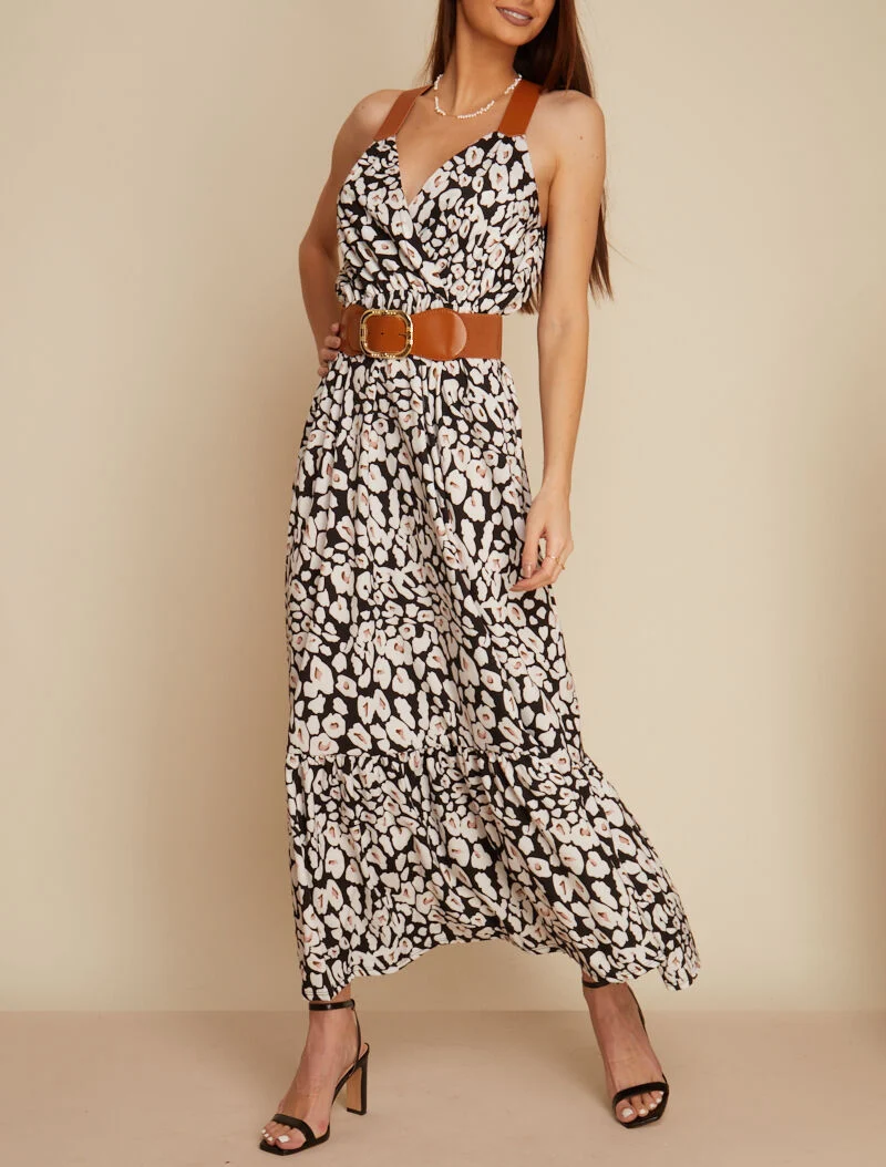 Robe à bretelles style sangles en simili - noir