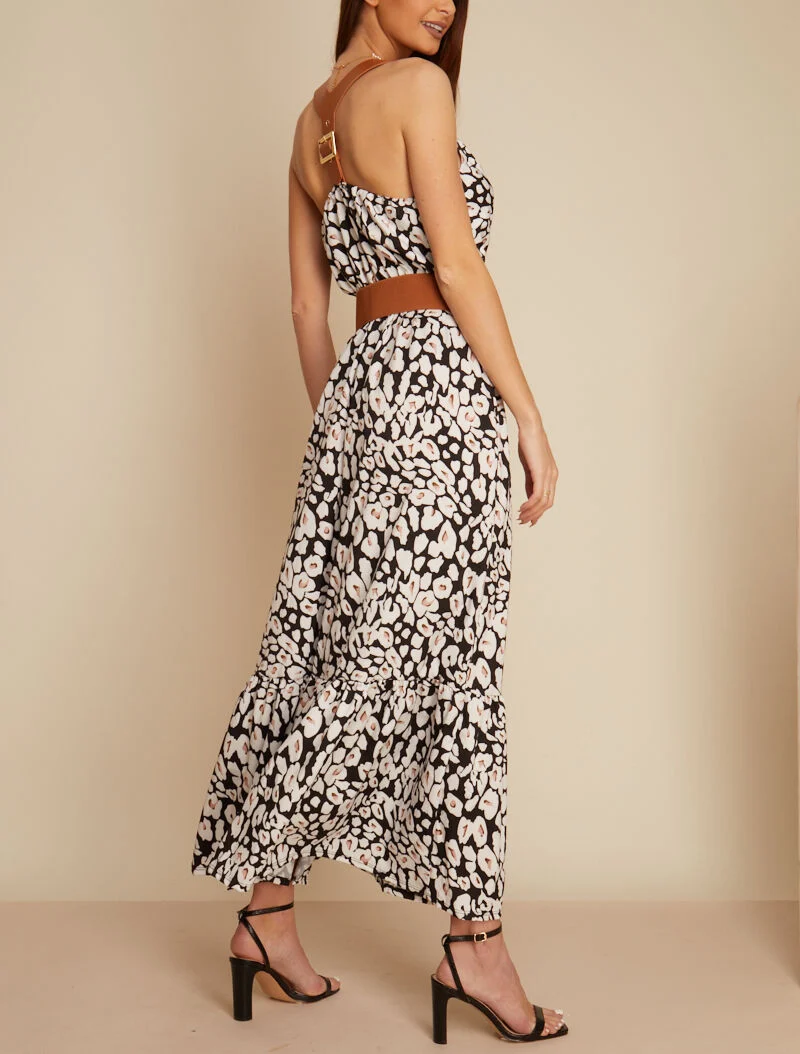 Robe à bretelles style sangles en simili - noir
