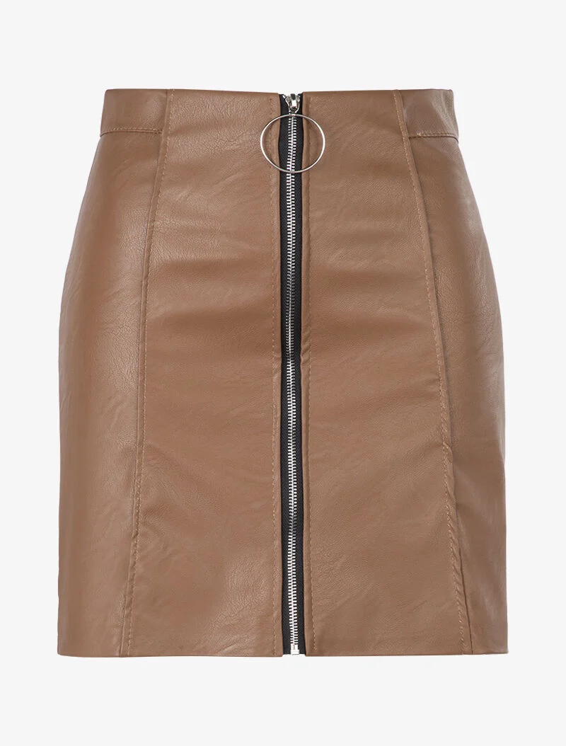 Jupe droite zippée en simili - camel