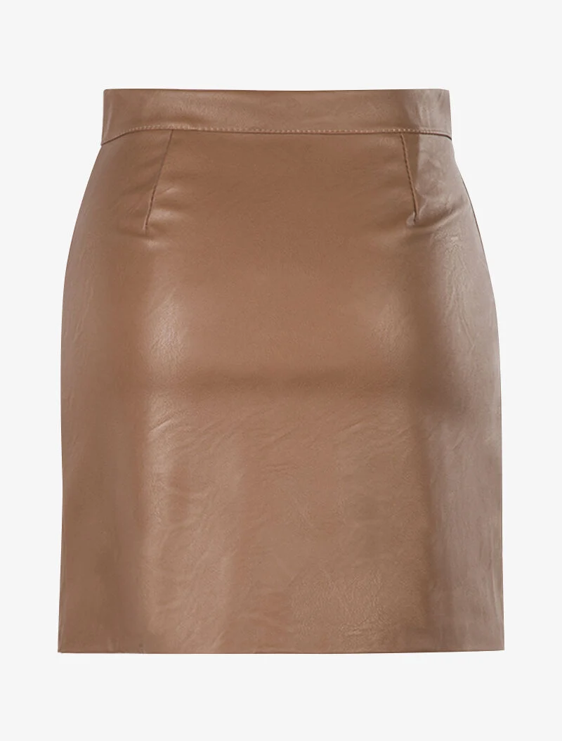 Jupe droite zippée en simili - camel