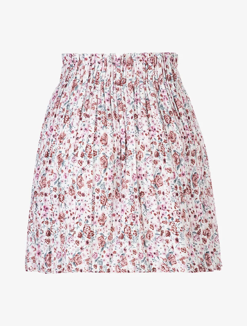 Jupe plissée à fleurs - blanc