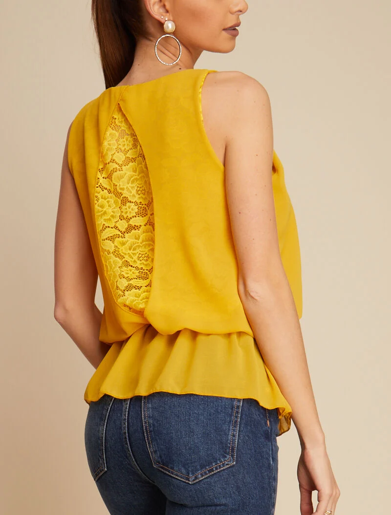 Top boule à dos en crochet - jaune