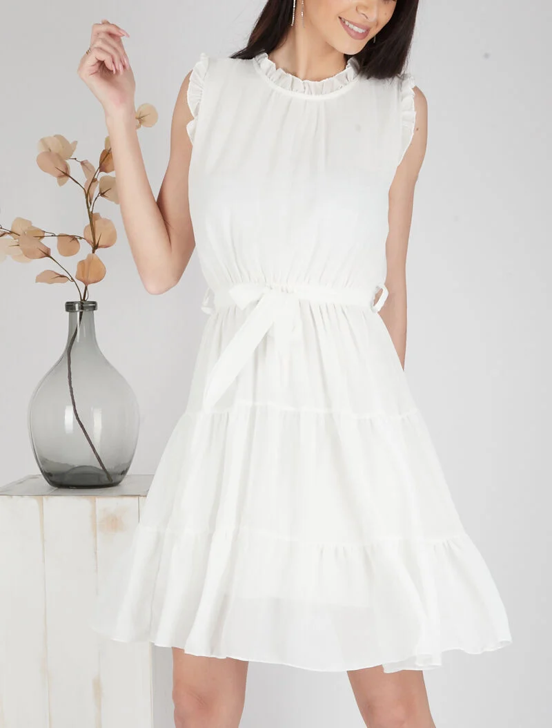 Robe en voile à volants - ecru