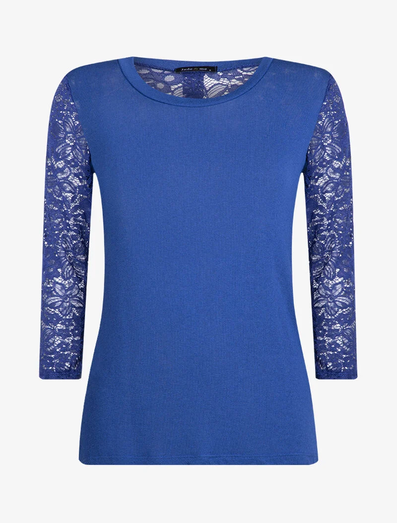 Top en maille à détails dentelle - bleu électrique