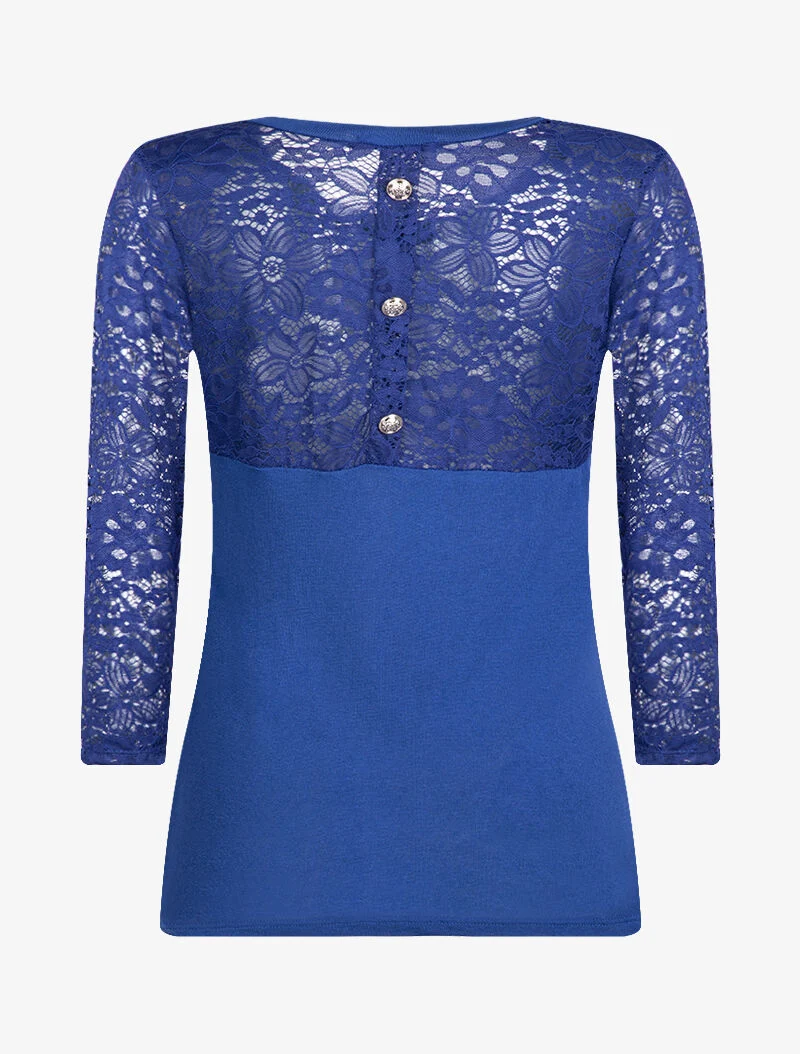 Top en maille à détails dentelle - bleu électrique