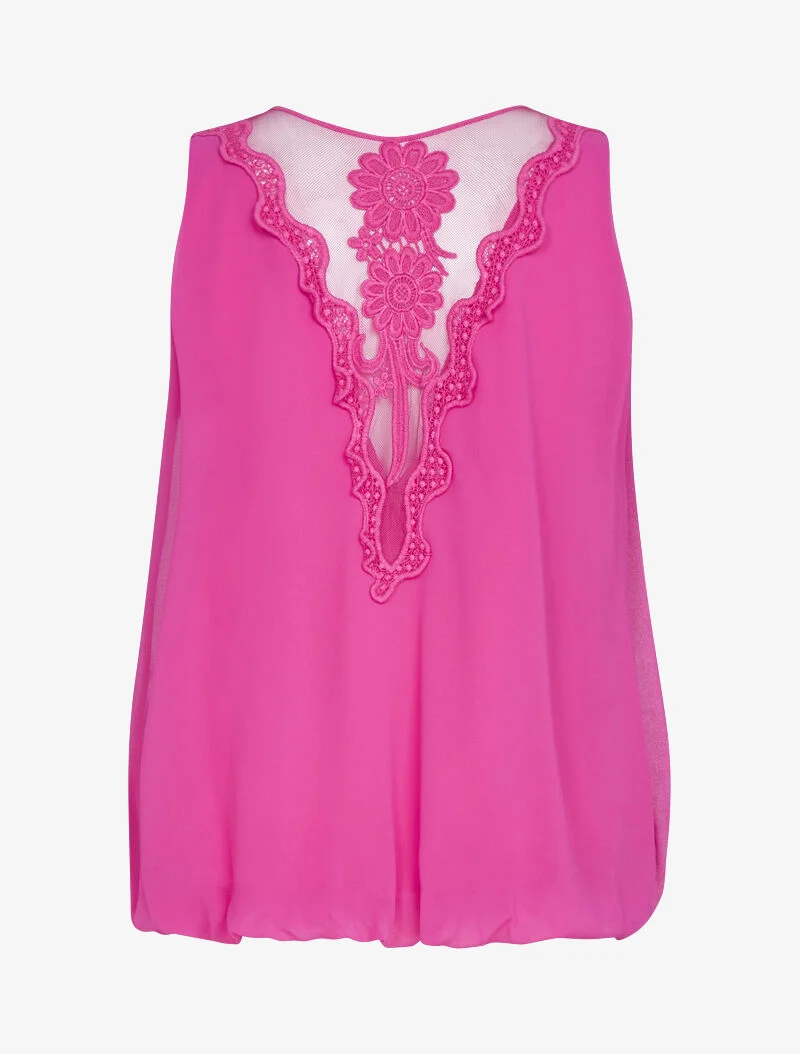 Top à détails résille et crochet - fushia