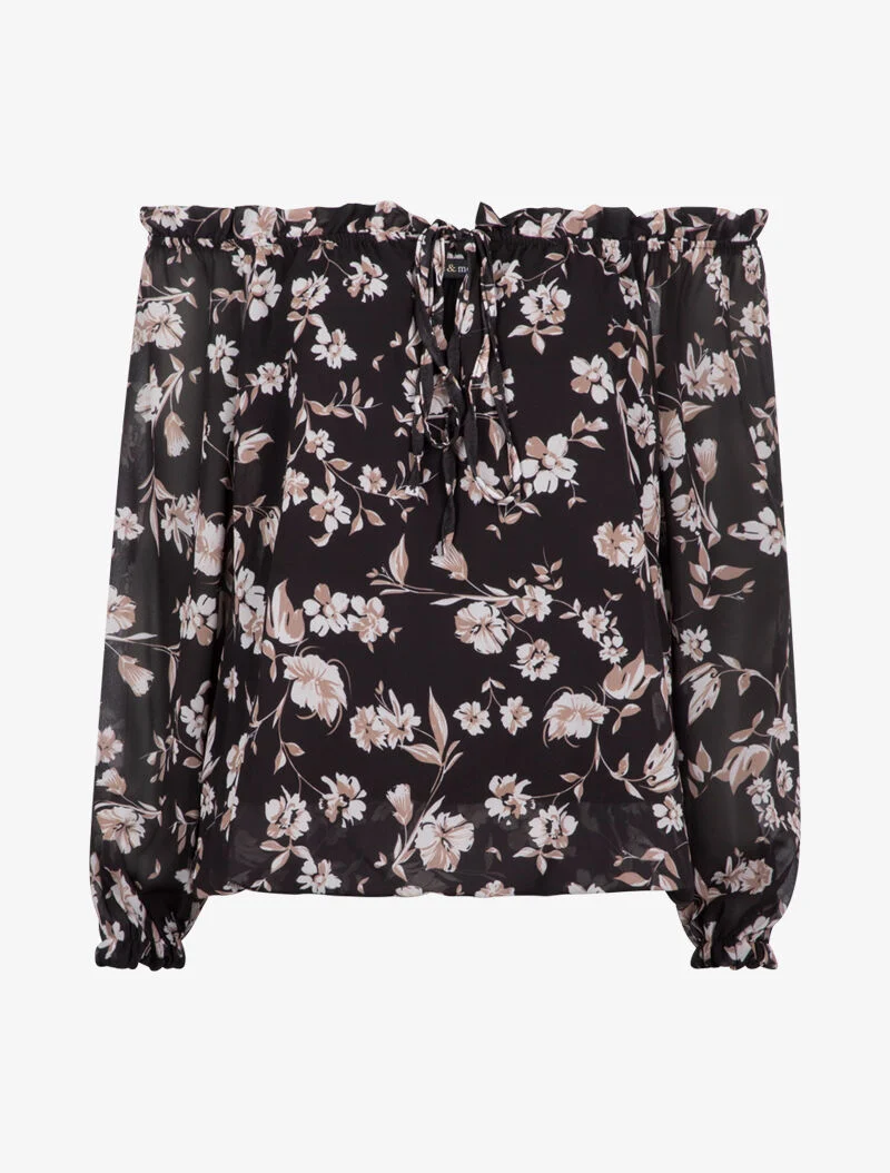 Blouse à col bardot à imprimé floral - noir