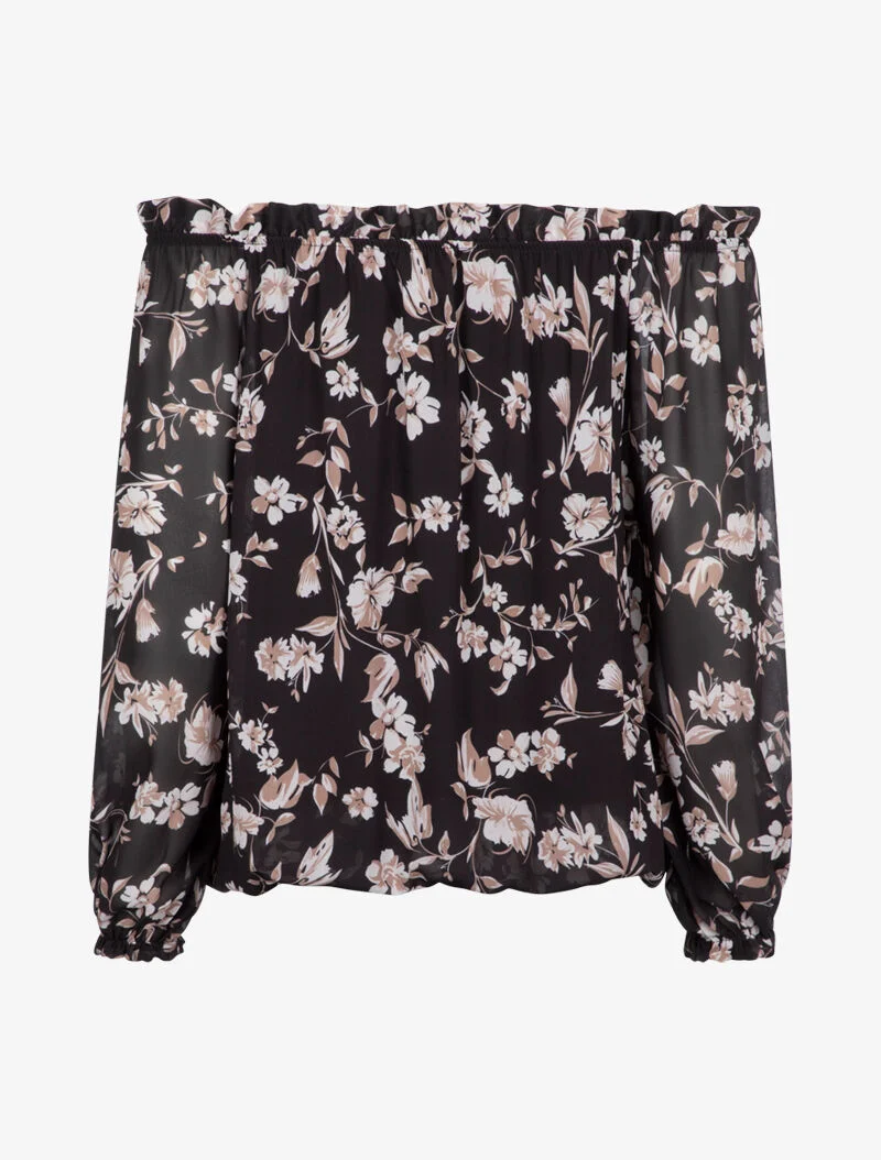 Blouse à col bardot à imprimé floral - noir