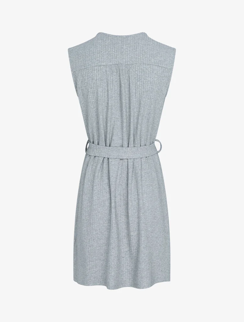 Robe côtelée à boutons contrastants - gris clair