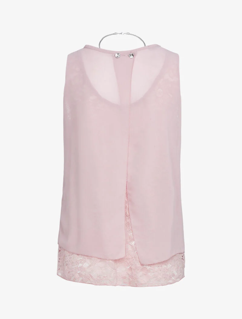 Top à dos fendu et dentelle - rose