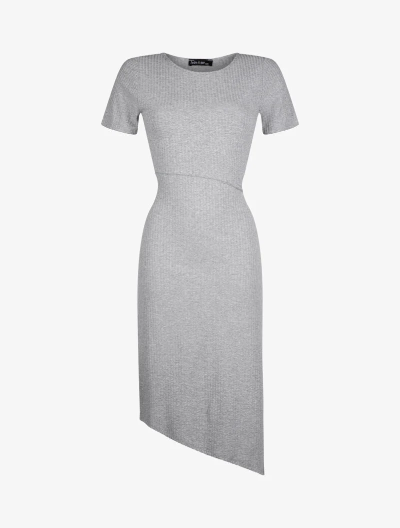 Robe côtelée ceinturée - gris clair