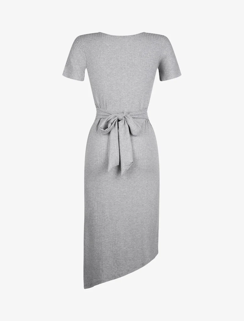 Robe côtelée ceinturée - gris clair
