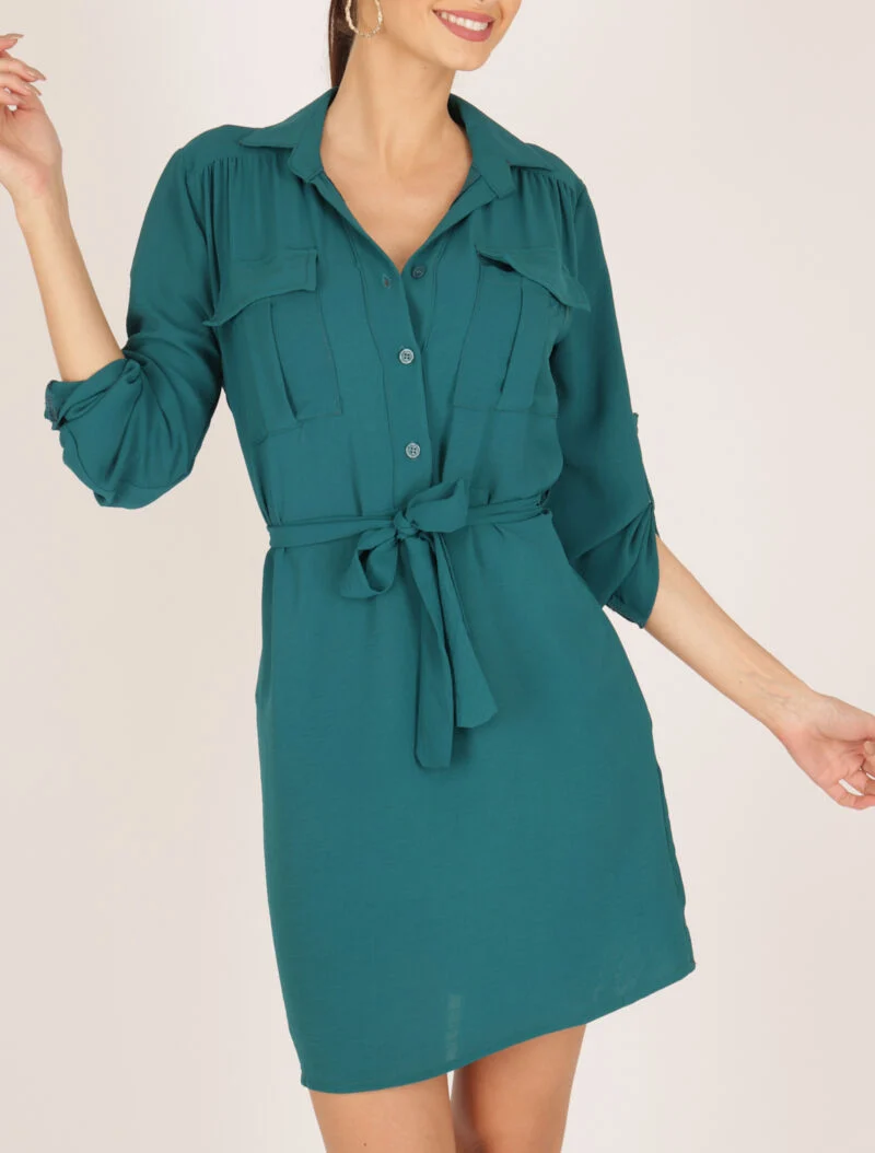 Robe ample style chemise - bleu canard