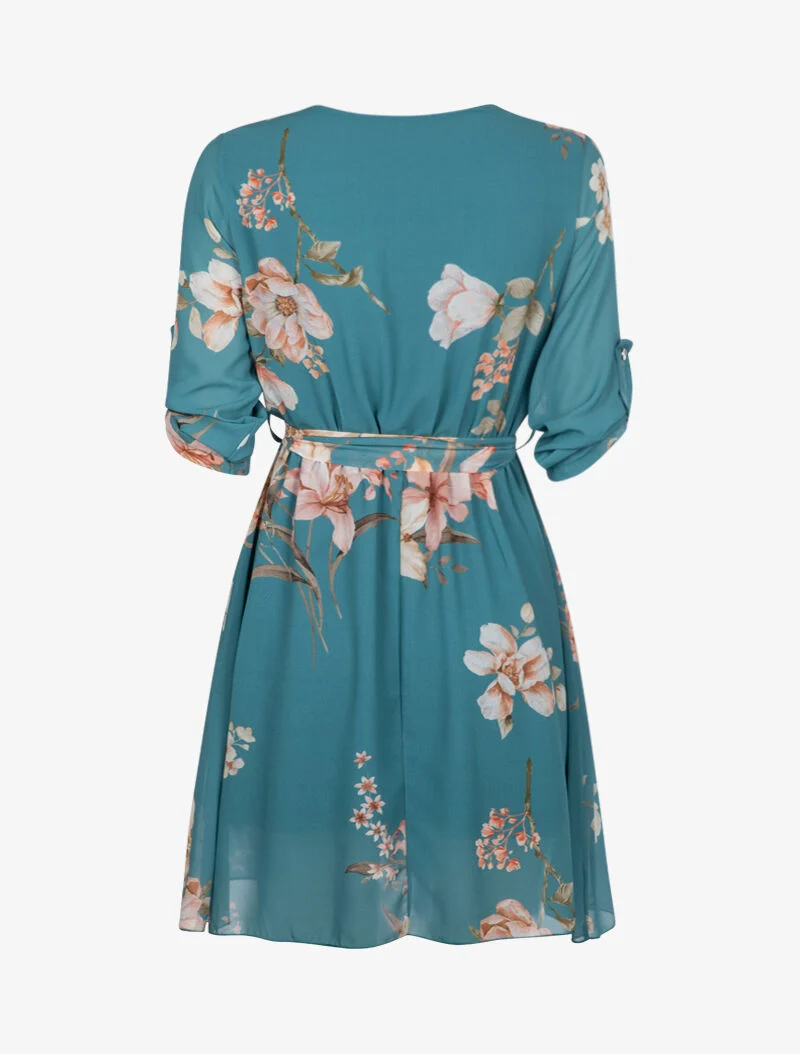 Robe cache coeur à imprimé printanier - turquoise