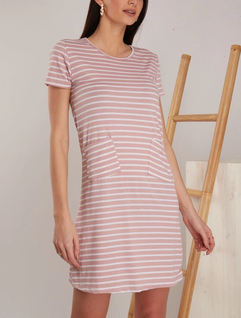 Robe t-shirt rayée - rose