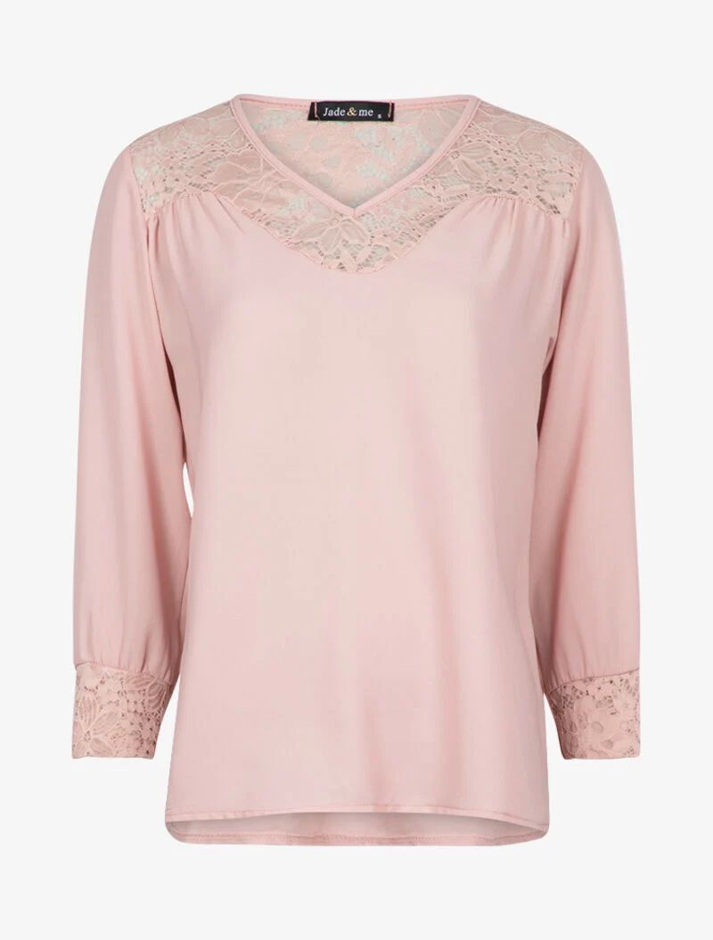 Blouse transparente à détails dentelle - rose