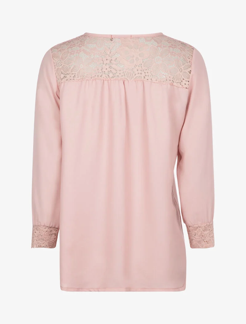 Blouse transparente à détails dentelle - rose