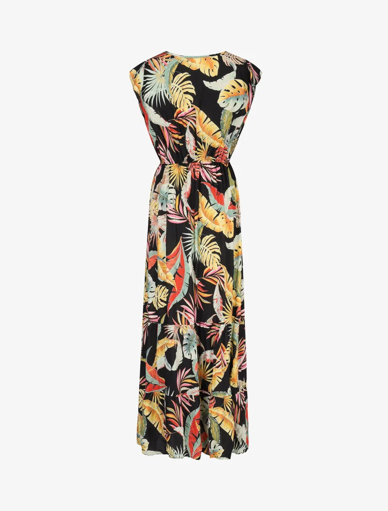 Robe à emmanchures volantées imprimé tropical - noir
