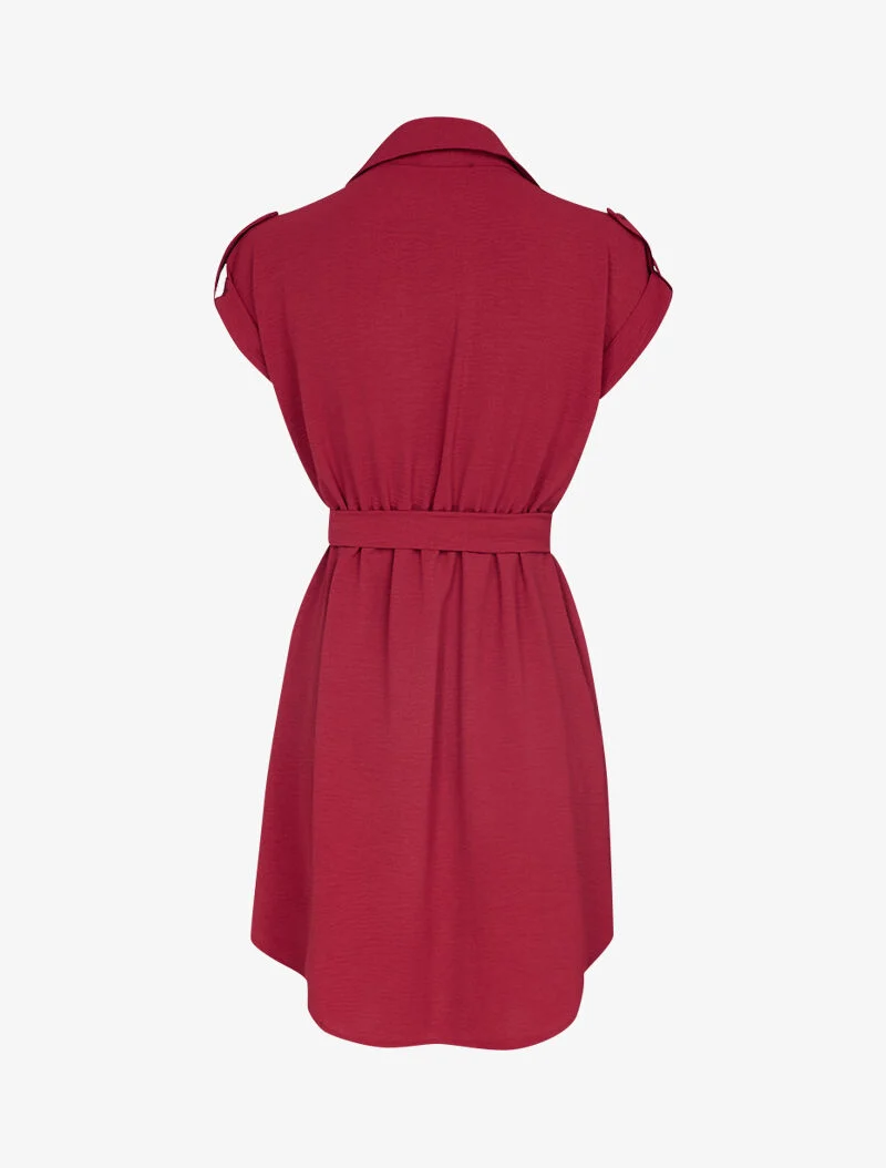Robe patineuse à manches courtes rabattables - bordeaux