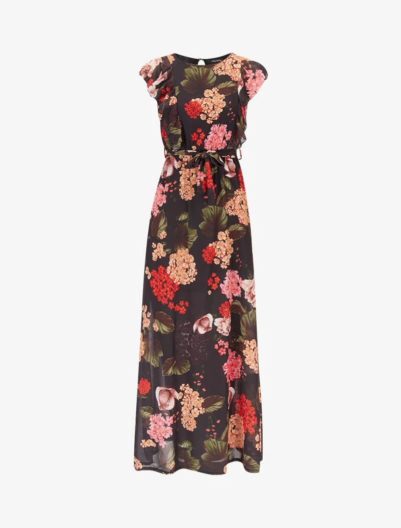 Robe fleurie à buste volanté - noir