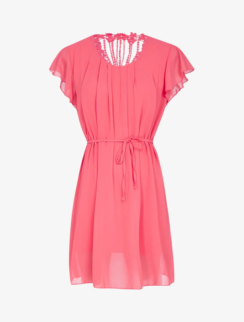 Robe à dos en crochet stylisé - corail