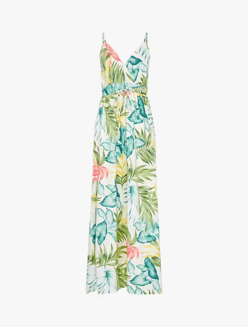 Robe longue fluide à imprimé estivale - ecru