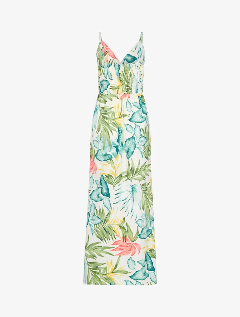 Robe longue fluide à imprimé estivale - ecru